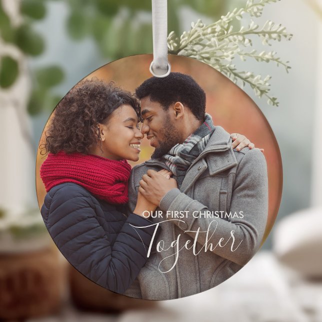 Our First Christmas Together White Overlay Photo Ceramic Tree Decoration (First Christmas Together, keepsake ornament with photo )