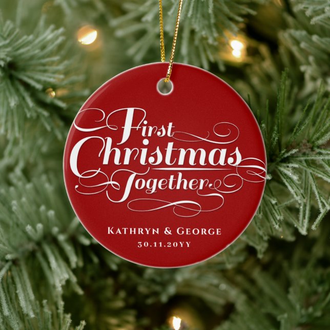 Our First Christmas Together White Script Photo Ceramic Tree Decoration (Tree)