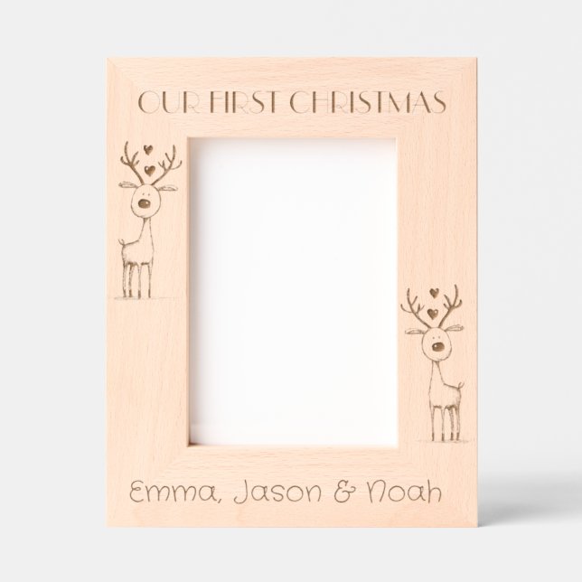 Our First Christmas, Triplets Portrait  Etched Frames (Front)