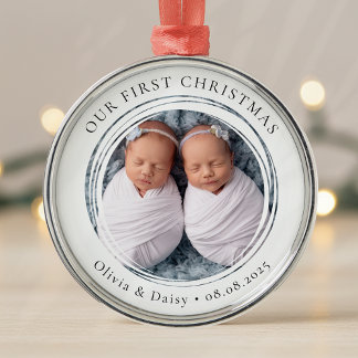 Our First Christmas Twins New Baby Photo Keepsake Metal Tree Decoration