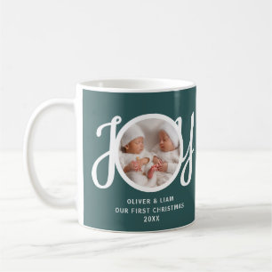 Our First Christmas Twins Photo Green Keepsake Coffee Mug