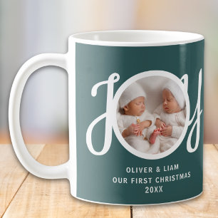 Our First Christmas Twins Photo Green Keepsake Coffee Mug