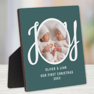 Our First Christmas Twins Photo Green Keepsake Plaque