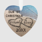 Our First Christmas Two Hearts In Sand Ornament