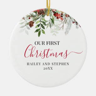 Our First Christmas Watercolor Floral  Ceramic Tree Decoration