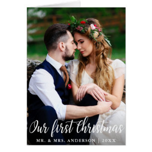 Our First Christmas Wedding Couple Photo Fold Card