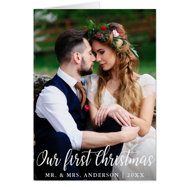 Our First Christmas Wedding Couple Photo Fold Card (Front)