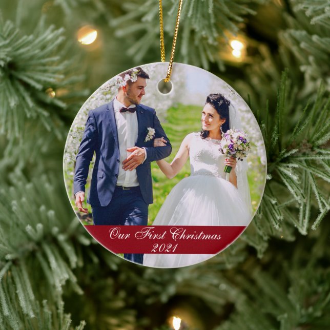 Our First Christmas Wedding Photo Ceramic Tree Decoration (Tree)