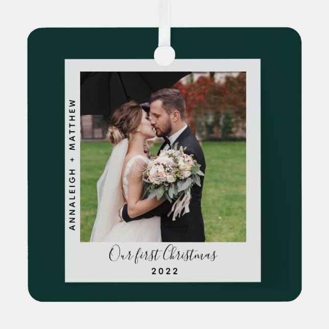 Our First Christmas Wedding Photo Holidays Metal Tree Decoration (Front)