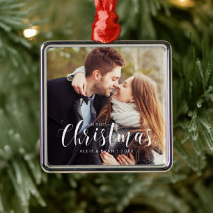 "Our First Christmas" Wedding Photo Metal Tree Decoration