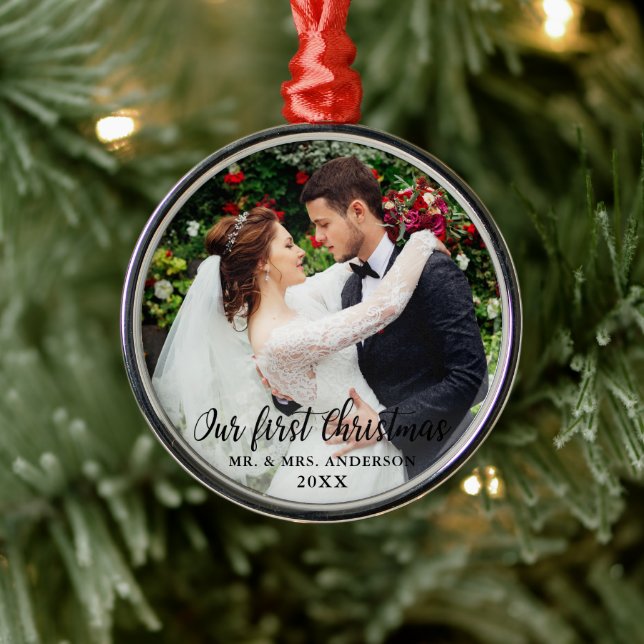 Our First Christmas Wedding Photo Metal Tree Decoration (Tree)