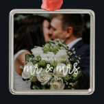 Our First Christmas wedding photo Metal Tree Decoration<br><div class="desc">A modern typography for this photo ornaments collection. To customize with your favorite picture. You can also easily change the color of the font to your liking.</div>