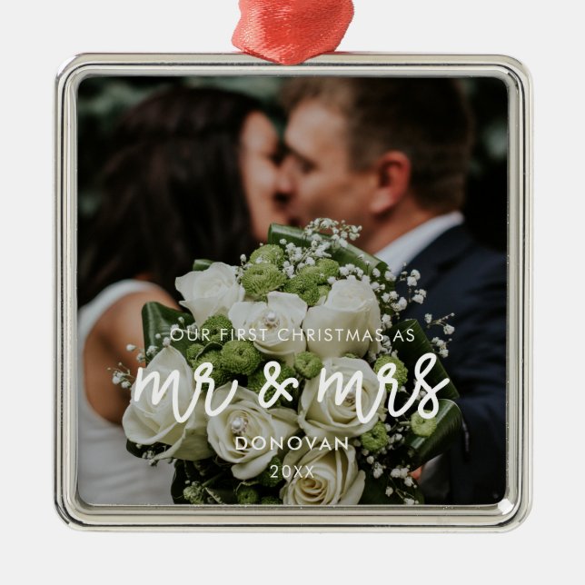 Our First Christmas wedding photo Metal Tree Decoration (Front)