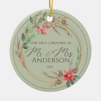 Our First Christmas Wedding Photo Mr Mrs Ceramic Tree Decoration