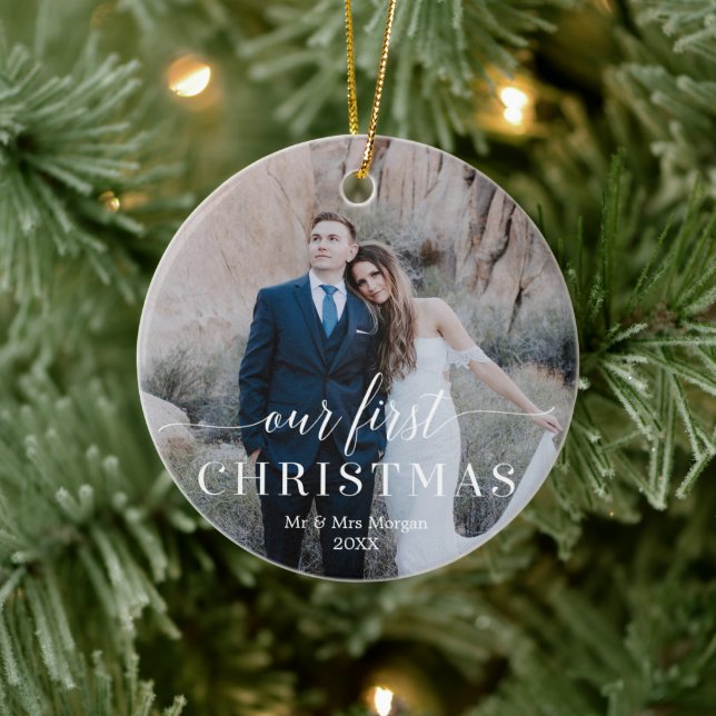 Our First Christmas Wedding Photo Ornament (Tree)