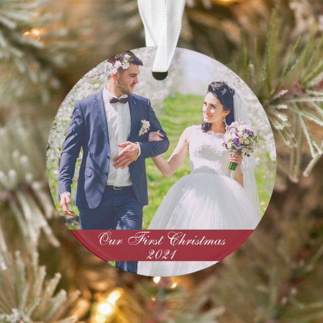 Our First Christmas Wedding Photo  Ornament (Tree)