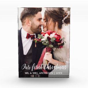 Our First Christmas Wedding Photo White Script