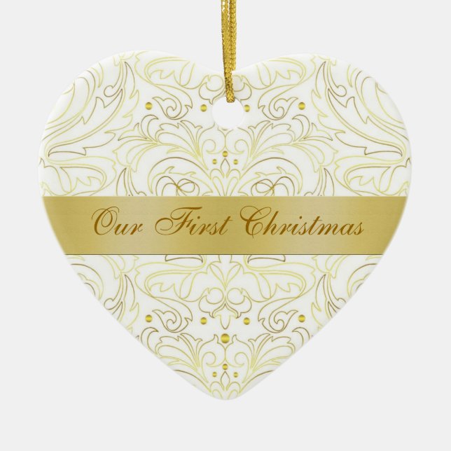 Our First Christmas White Gold Filigree Ornament (Front)