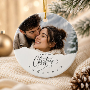 Our First Christmas Winter Photo Couple  Ceramic Tree Decoration