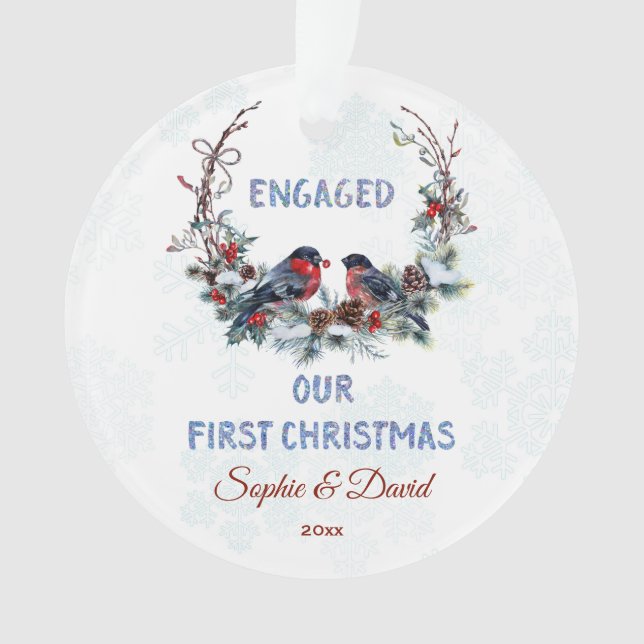 Our First Christmas Winter Wreath with Bullfinches Ornament (Front)