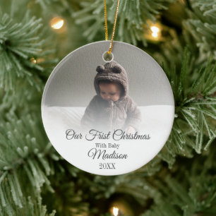 Our First Christmas with Baby Quote Monogram Photo Ceramic Tree Decoration