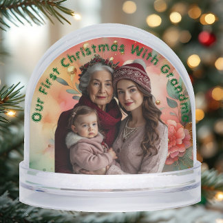 Our First Christmas with Grandma Cute Family Photo Snowglobe