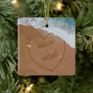 Our First Christmas With Names Beach Dated Ceramic Ornament