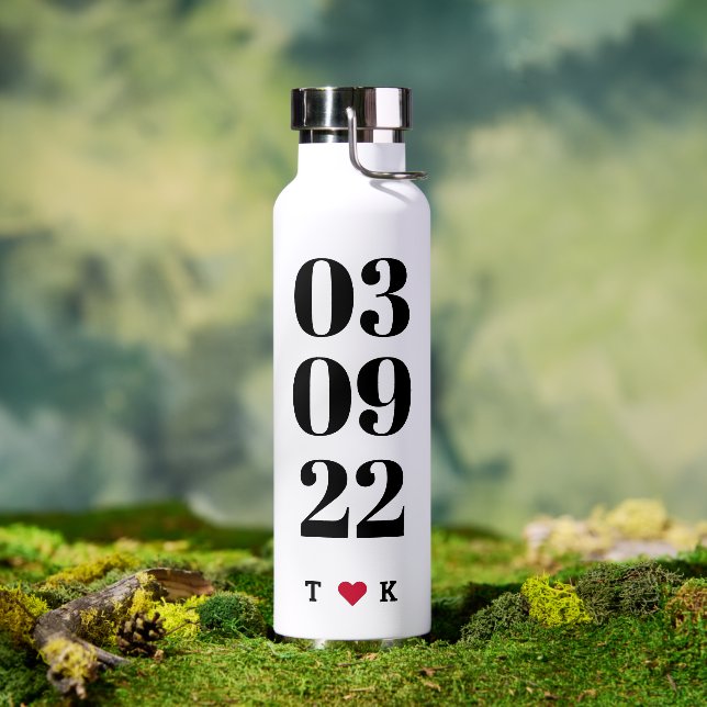 Our First Date | Custom Date  Valentine's Day Gift Water Bottle (Outdoor)