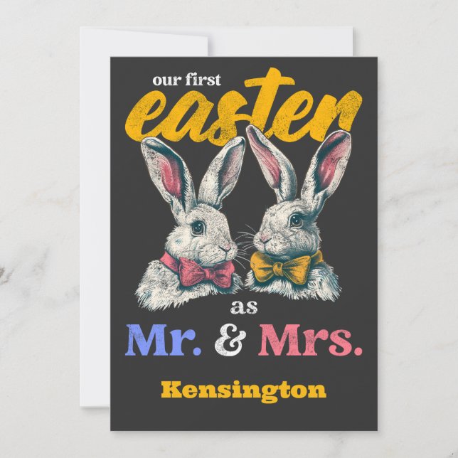 Our First Easter As Mr And Mrs Bunny Rabbit Invitation (Front)