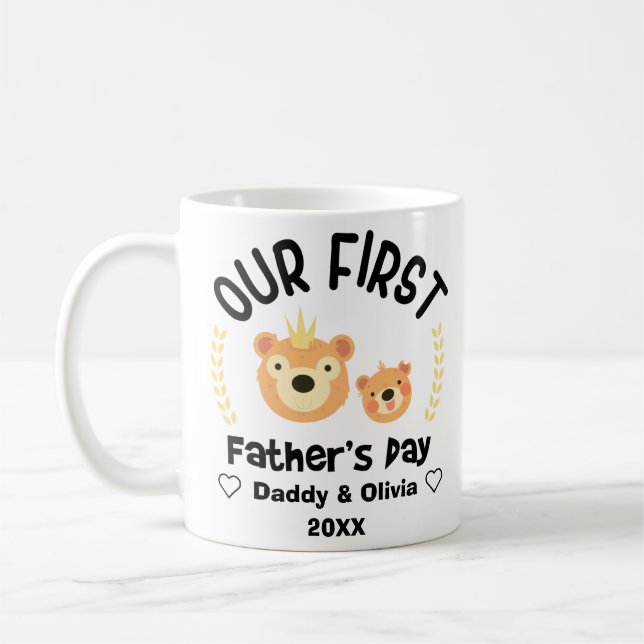 Our First Fathers Day 2021, Personalised Names Coffee Mug (Left)