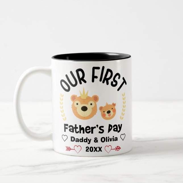 Our First Fathers Day 2021, Personalised Names Two-Tone Coffee Mug (Left)