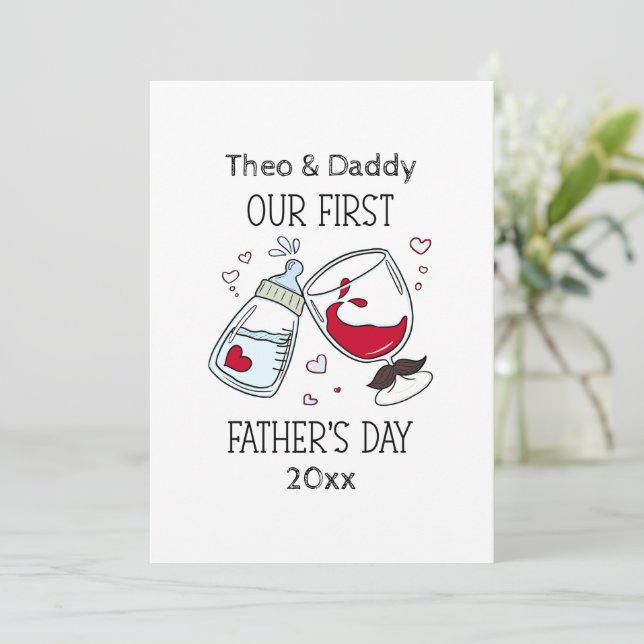 Our First Father's day Baby Boy Funny Cheers Holiday Card (Standing Front)