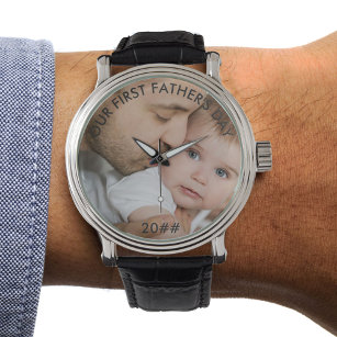 Our First Fathers Day Custom Dad and Baby Photo Watch