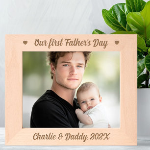 Our first Father's Day hearts names year Etched Frames