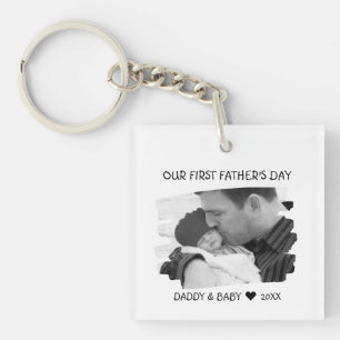Our First Fathers Day New Dad And Baby Photo   Key Ring