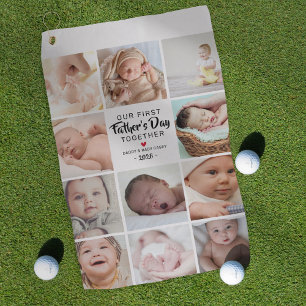 Our First Father's Day Photo Collage Golf Towel