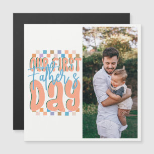 Our First Father's Day Retro Custom Photo Magnetic
