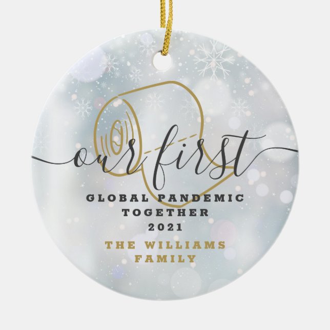 Our First Global Pandemic Covid Christmas Photo Ceramic Tree Decoration (Front)
