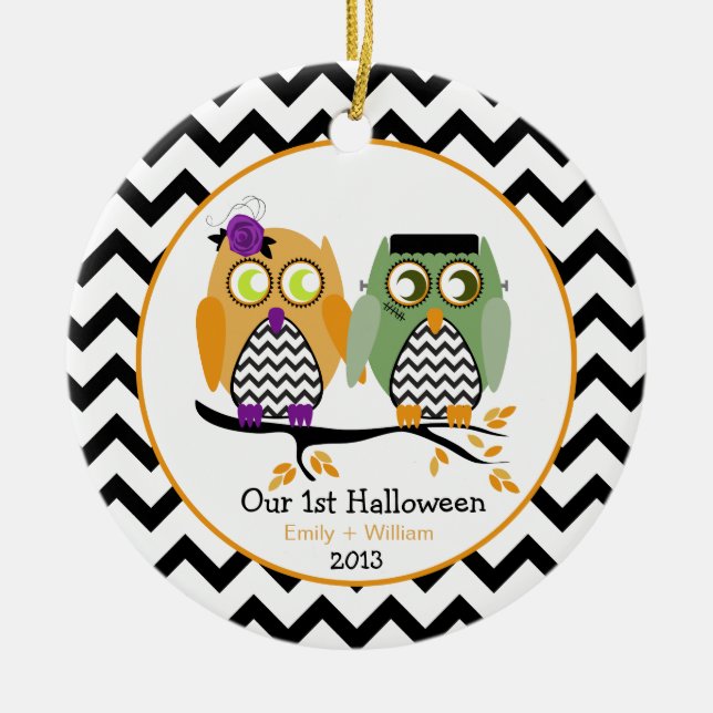 Our First Halloween Owls Personalised Ornament (Front)