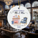 Our First Hanukkah Married Mr Mrs Home Ceramic Or Tree Decoration<br><div class="desc">This design was created though digital art. It may be personalized in the area provided or customizing by changing the photo or added your own words. Contact me at colorflowcreations@gmail.com if you with to have this design on another product. Purchase my original abstract acrylic painting for sale at www.etsy.com/shop/colorflowart. See...</div>