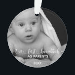 Our First Hanukkah  Parents Handwritten  Photo Ornament<br><div class="desc">This design was created though digital art. It may be personalised in the area provided or customising by choosing the click to customise further option and changing the colour, name, initials or words. You may also change the text colour and style or delete the text for an image only design....</div>