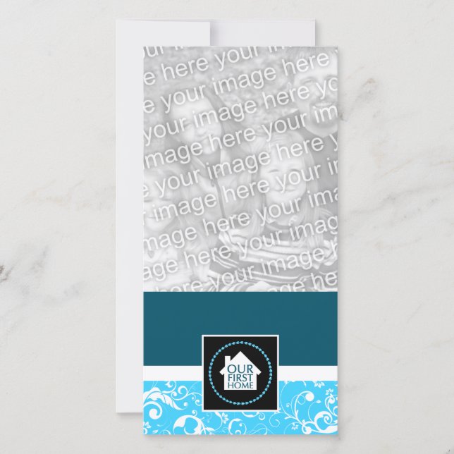 our first home (blue damask) announcement (Front)