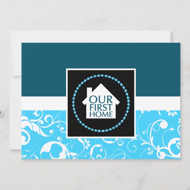 our first home (blue damask) invitation (Front)