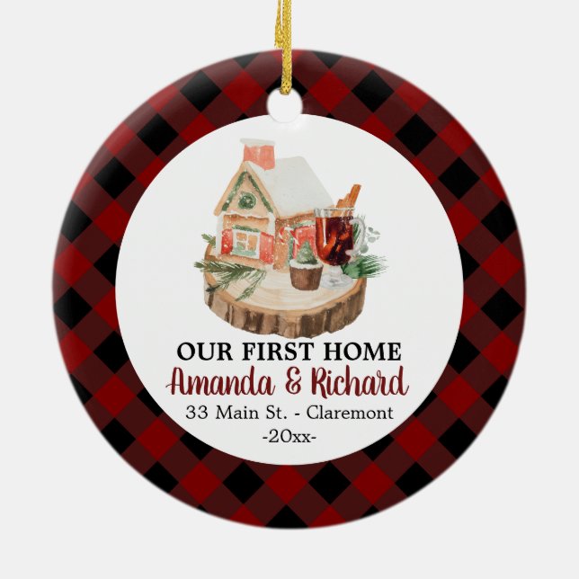 Our first Home Christmas rustic flannel Ceramic Tree Decoration (Back)