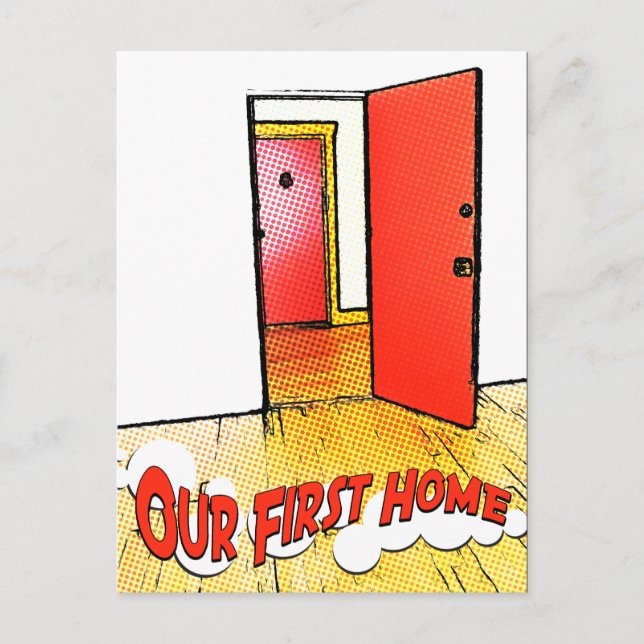 our first home comic door postcard (Front)