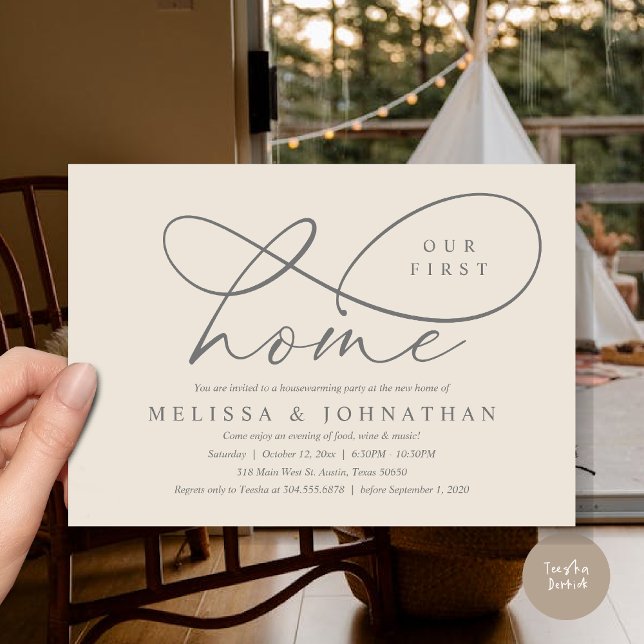 Our First Home, Cosy Housewarming Party Invitation (Our First Home, Cozy Lovely Housewarming Party Invitation Card, PDF, Lovely Romantic Cozy Cream Grey)
