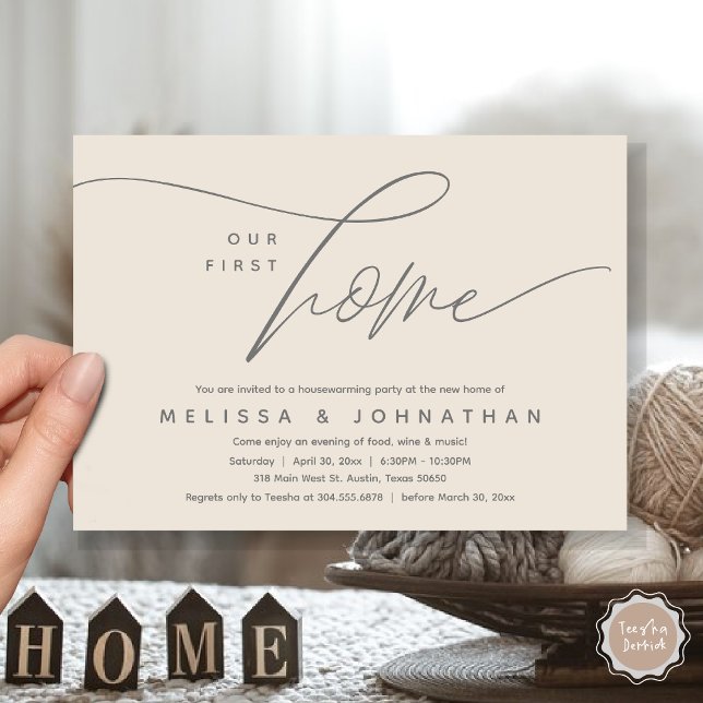 Our First Home, Cosy Lovely Housewarming Party Invitation (Our First Home, Cozy Lovely Housewarming Party Invitation Card, PDF, Lovely Romantic Cozy Cream Grey)
