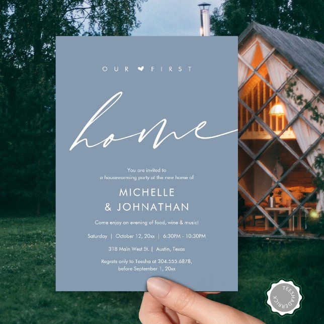 Our first home, Housewarming party celebration Invitation (Our first home, Housewarming party celebration Invitation Card, in Dusty Blue)