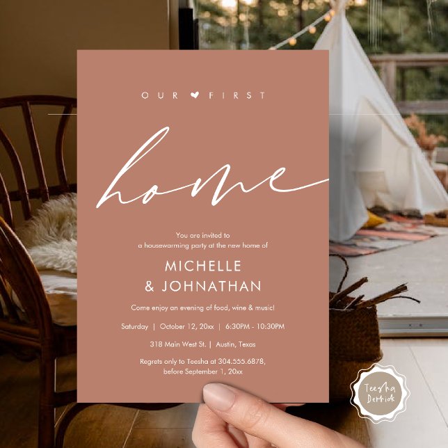 Our first home, Housewarming party celebration Invitation (Our first home, Housewarming party celebration Invitation Card, in Terracotta Earthy Brown)