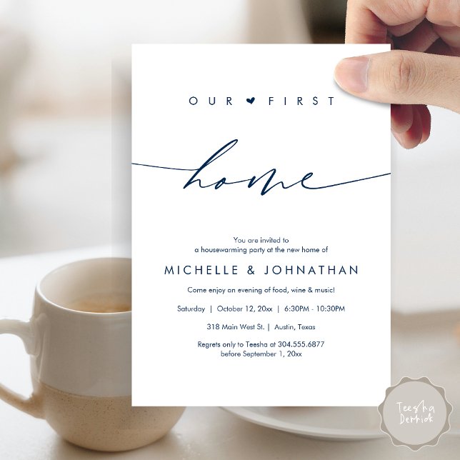 Our first home, Housewarming party celebration Invitation (Our first home, Housewarming party celebration Invitation Card, PDF, Navy Blue)